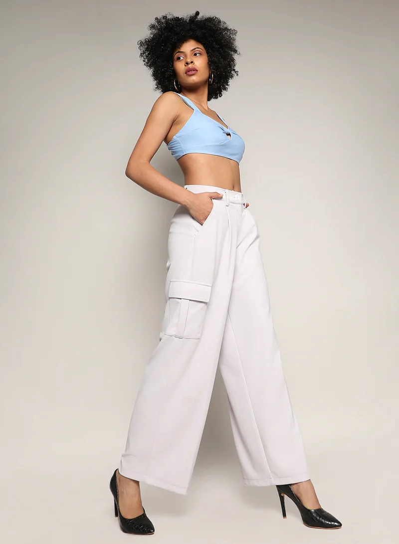 Pinacolada  Women's Cream White Baggy Cargo Pants For Casual Wear | Mid-Rise | 4 Pockets | Button Closure | Cargo Pants Crafted With Comfort Fit For Everyday Wear for Women | Best Price UAE